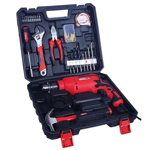 iBELL Professional Tool Kit with Impact Drill TD13-85, 650W, Copper Armature, Chuck 13mm, 59 Home Essential Tools/Accessories with RED/BLACK BMC box.