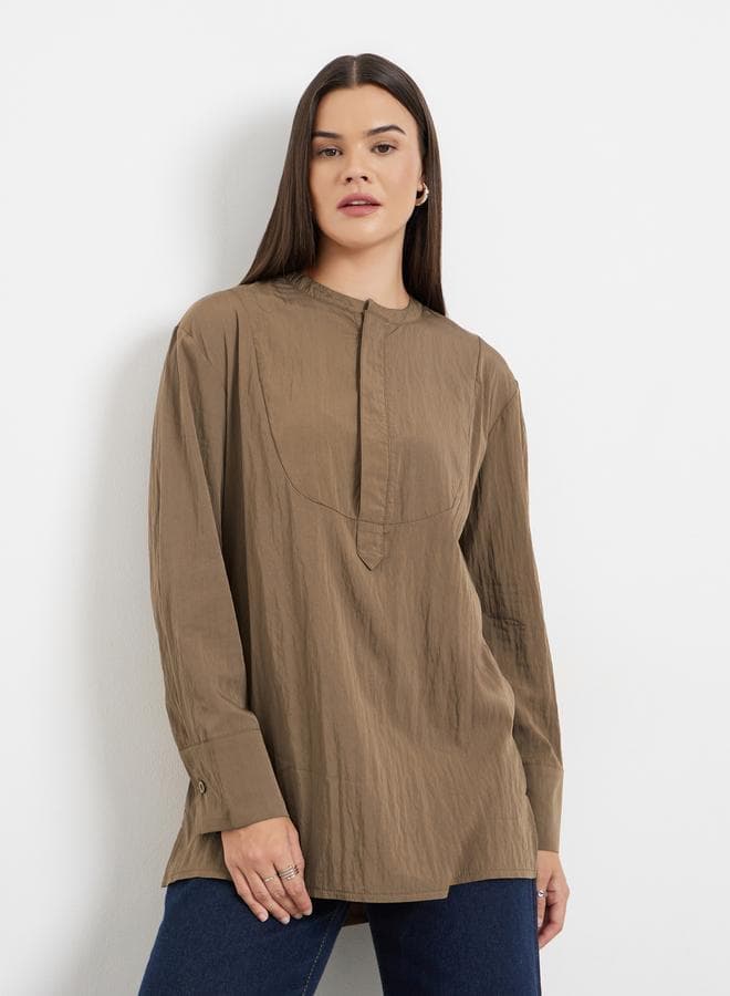 Brown Long Sleeve Tunic Top