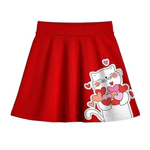 KYDA KIDS® Girls 100% Pure Cotton Skater Skirt with Attached Inner Shorts | Ideal for Summer Sports, Play & Casual Wear | Comfortable Fit for Girls Aged 15–16 Years Red