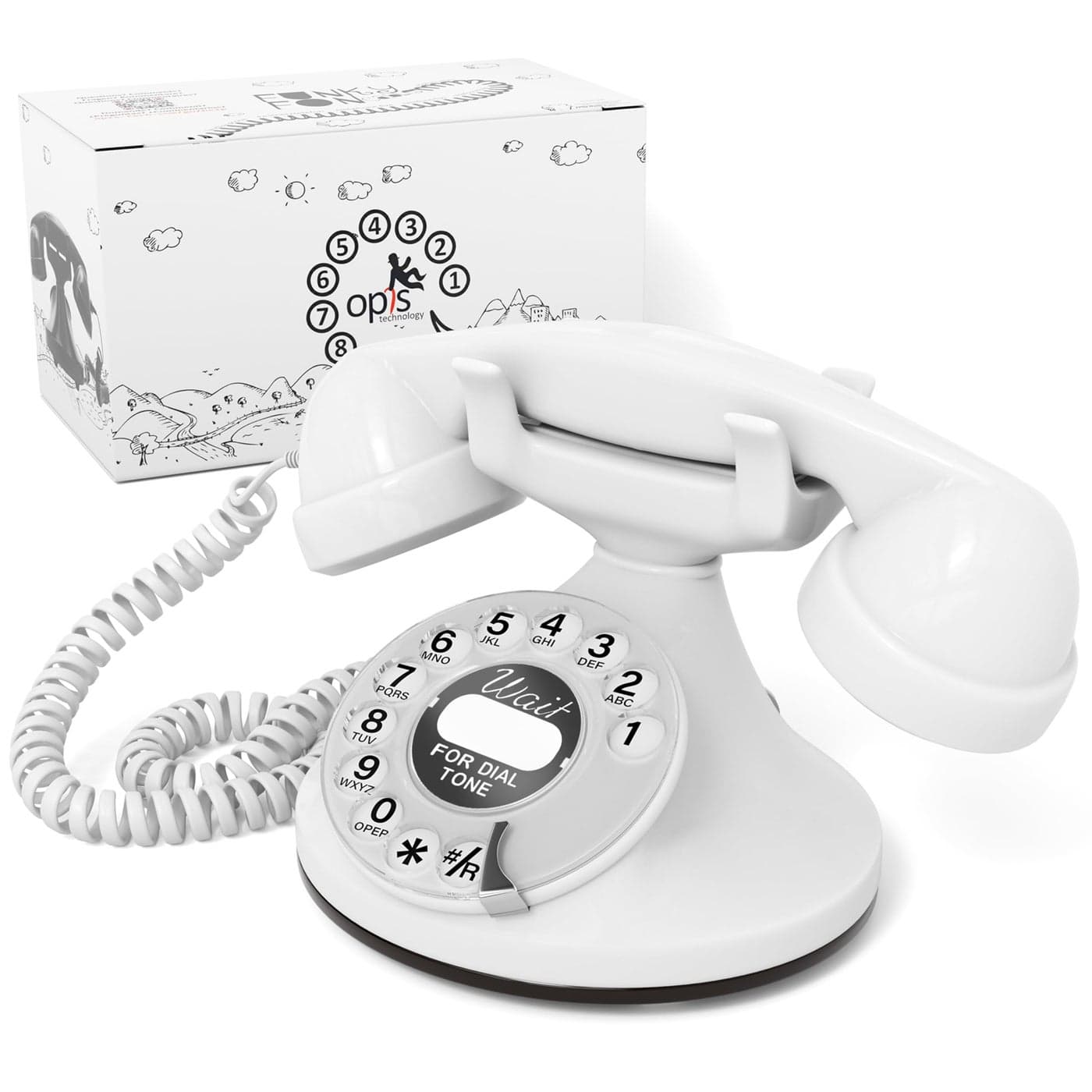 Opis FunkyFon Cable A Vintage Landline Telephone The Retro Phone Green for Home and Old Fashioned Telephones in White