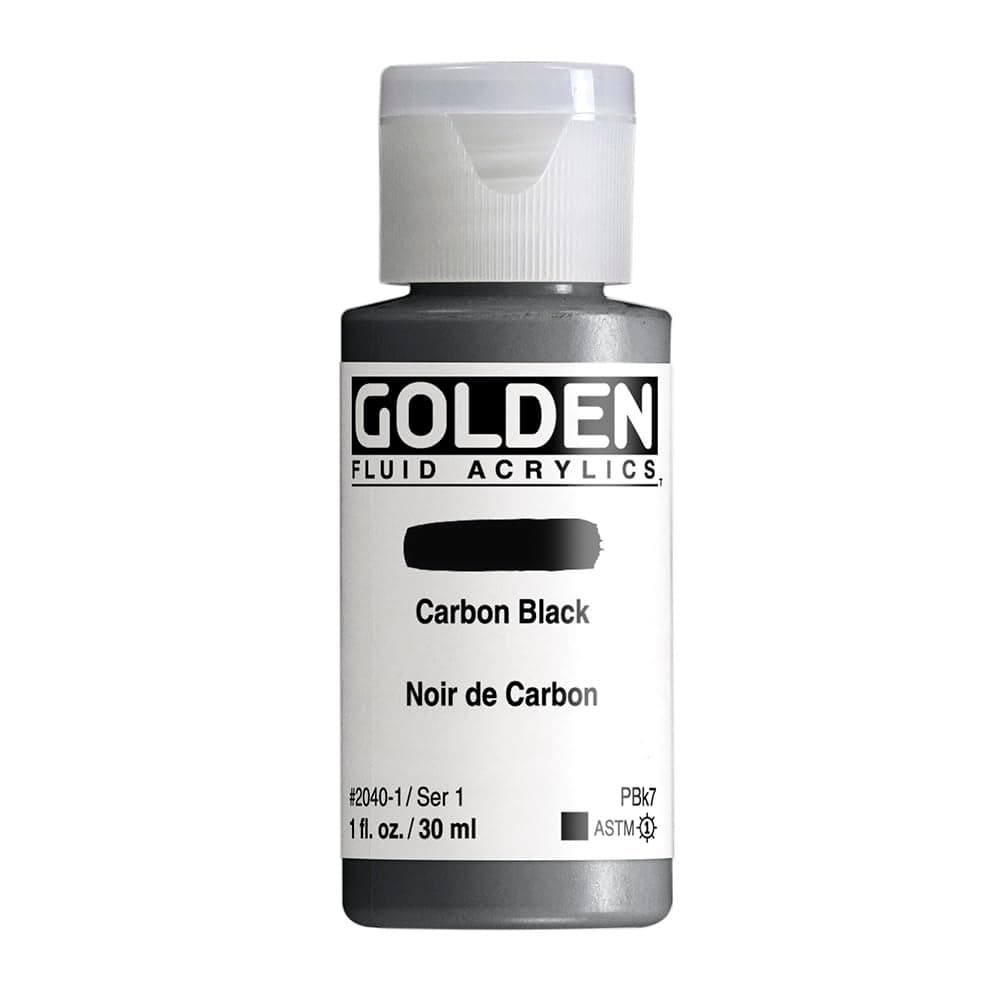GOLDEN Fluid Acrylics Carbon Black 1 fl oz Bottle Professional Acrylic Paint Opaque