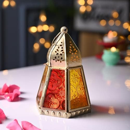 Market99 Golden Hanging Lantern (Set of 1) | Tealight Candle Holder for Home, Office, Festive Season, and Diwali Decoration | Iron T-Light with Matte Finish
