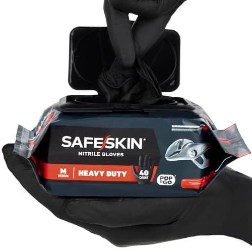 SAFESKIN Heavy Duty Nitrile Disposable Gloves Pack of 40 Powder Free Black Plumbing Gardening Painting Food Handling