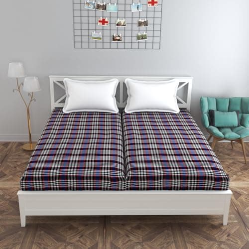 Harbell Home Cotton Mattress Cover Protector Single Bed with Strong Zip/Chain (2 Pc, 6x3 ft) | All Around Protection with 360° Encasing with Zipper (Pack of 2, 72x36 Fits Upto 6 inches, Red/Blue)