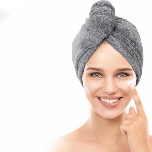 Fezora® Hair Towel Wrap for Women-Quick Drying Microfiber Towel for Hair with Elastic Loop for Tying-Super Absorbent Head Towels Wrap for Ladies Hair Turban (Grey)