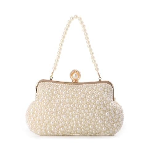 Lanpet Women Pearl Evening Handbags Noble Crystal Beaded Clutch Purse for Wedding Bridal Parites Prom