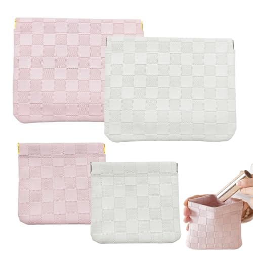 Arvintas 4PCS Small Waterproof Makeup Bag Set for Women, Mini Checkered Cosmetic Bag for Travel Storage bag for Cosmetics Headphones Jewelry