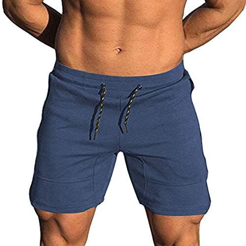 EVERWORTH Men's Solid Gym Workout Shorts Bodybuilding Running Fitted Training Jogging Short Pants with Zipper Pocke Navy XS Tag M