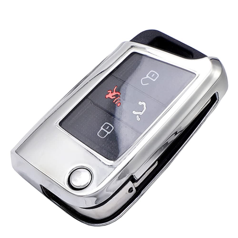 Horande 4 Button Soft TPU Protector Key Fob Cover Case fit for VW 20162017 Golf Polo GTI 2018 2019 Tiguan 2021 T Cross Keyless Entry Key Fob Silver