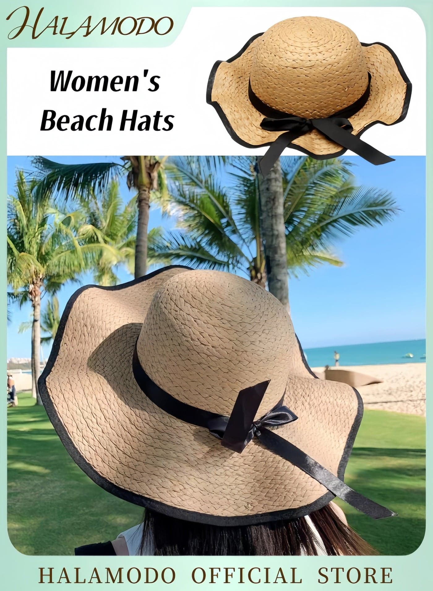 Women's Beach Hats with Large Straw Wide Brim Funcredible Floppy Sun Hats Summer Hat for UV Protection Trendy Sun Hats with Bowknot