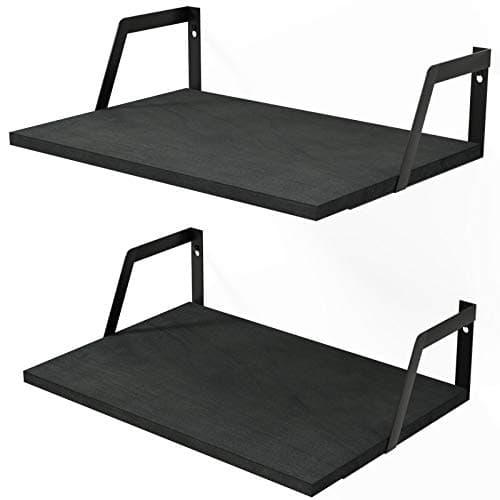 SRIWATANA Floating Shelves Wall Mounted Set of 2 Rustic Wood Shelves with Large Capacity(Black