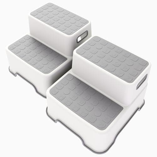 ZLMHYYM Toddler Step Stool for Bathroom Sink 2 Pack Step Stool for Kids Plastic Potty Training Toilet Stepping Stools Child and Baby LightweightNoSlip Two Step Stools for Kitchen Gray