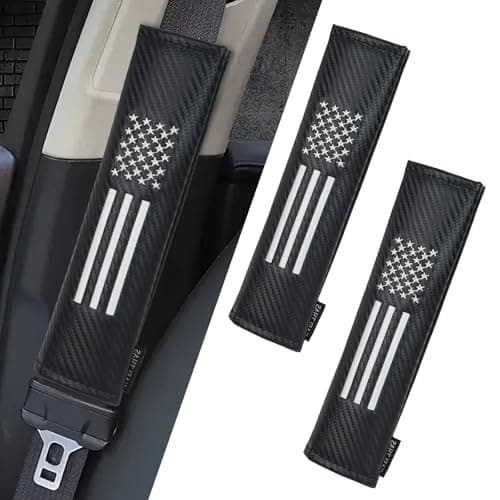 KAELTHAS 2 PCS Car Seat Belt Cover Pad Cushions Comfortable Driving Interior Accessories for Car SUV Truck Tractor Golf Cart UTV (Carbon Fiber with USA Flag)