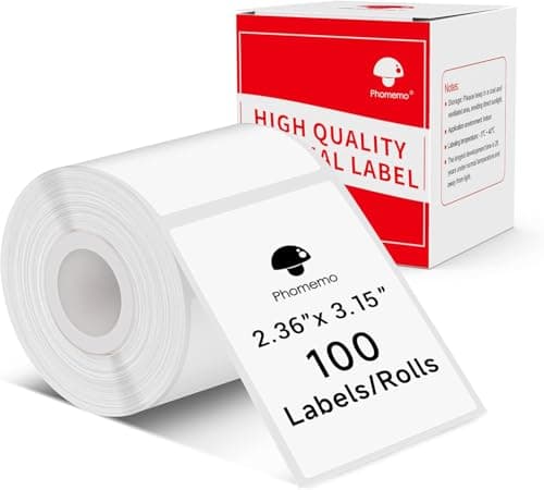 Phomemo Thermal Sticker Labels- 2.36"x 3.15"(60x80mm) Thermal Label for M221/M220/M250/M260, for Barcode/Address/Mailing/Logo/Business/Home Tag