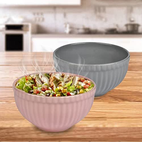 URBAN CHEF Ceramic Bowls | 550 ML | Kitchen Accessories Items, Microwave Safe Bowl, Serving Bowl, Bowl Set, Bowls for Kitchen, Mixing Bowl, Prism Ceramic Handcrafted (Set of 2 - Grey & Peach)