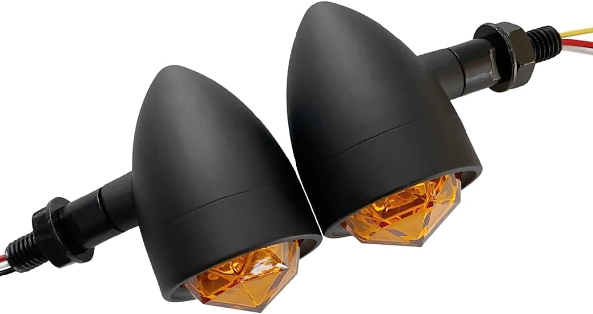 FATECIM 2Pcs Motorcycle LED Turn Signal Lights with Running/Braking Lights - Heavy Duty Black Indicators