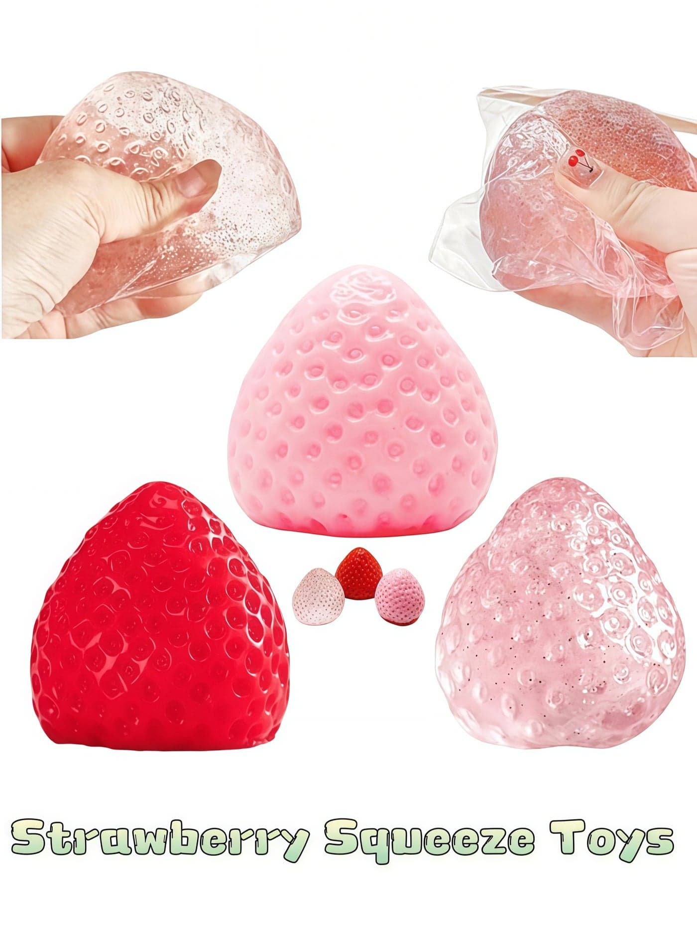 3 Pcs Strawberry Squishy Squeeze Toys for Stress Relief, Soft, Slow Rising Hand Toy, Soft and Squeezable Sensory Fidget Toys