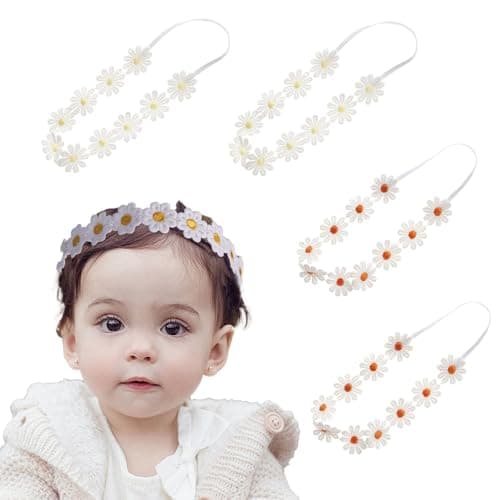 NUOSYI 4PCS Baby Girls Daisy Flower Bows Headbands Spring Outdoor Hair Band Handmade Hair Accessories For Kids Toddlers Infants Newborn