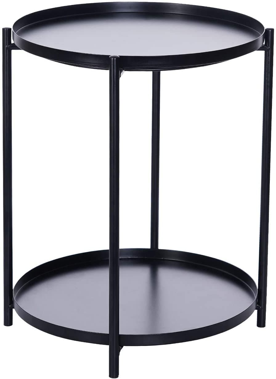Indian Decor 48288 Metal End Table 2 Tier Small Round Side Table with Removable Tray Suitable for Outdoor Indoor Living Room Bedroom and Balcony 17 205 Black