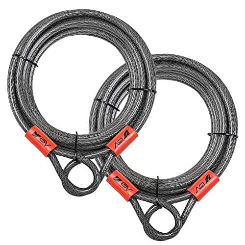 BV Heavy-Duty 30FT Security Cable with Loops-10mm (3/8 Inch) Cut-Resistant Braided Steel Cable-Versatile & Weatherproof-Security Chain for Padlock, Chain Lock, Wire Lock (Pair)
