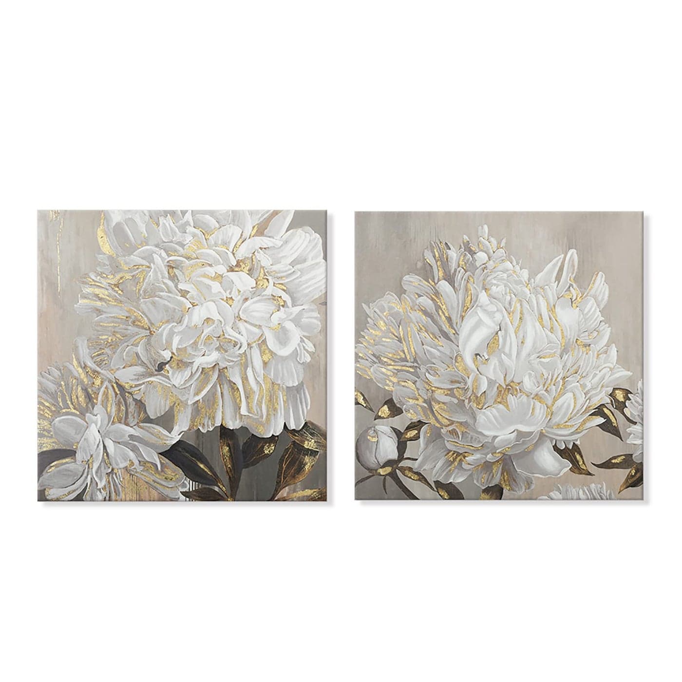Goldfoilart Flower Wall Art Floral Decor Modern White Blooming Pictures with Gold Foil Paintings Framed Artwork for Living Room Bedroom Kitchen Decorations 24 x 24 x 2 Pcs