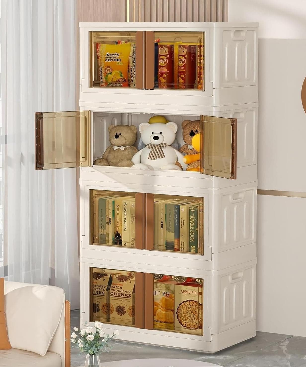 Claiez 3 Unit Plastic Cupboard for Clothes Storage Foldable Plastic Cupboard for Storage Foldable Wardrobe for Kitchen Cupboard for Storage Cupboard for Bedroom Living Room and Office