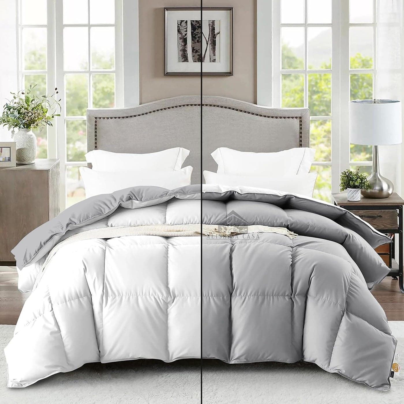 ALISHIBA CASA Super Soft Fluffy Microfiber 600 GSM Comforter King Size 90X106 Heavy Winter BlanketComforterDuvetRajai King Size WhiteSilver Grey Color