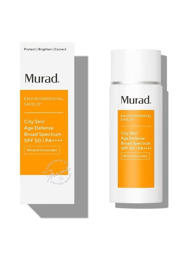 Environmental Shield City Skin Age Defense Broad Spectrum SPF 50-100% Mineral Sunscreen - Blue Light Defense - SPF 50 Environmental Defense Sunscreen - Light Sunscreen for Face, 1.7 Fl Oz