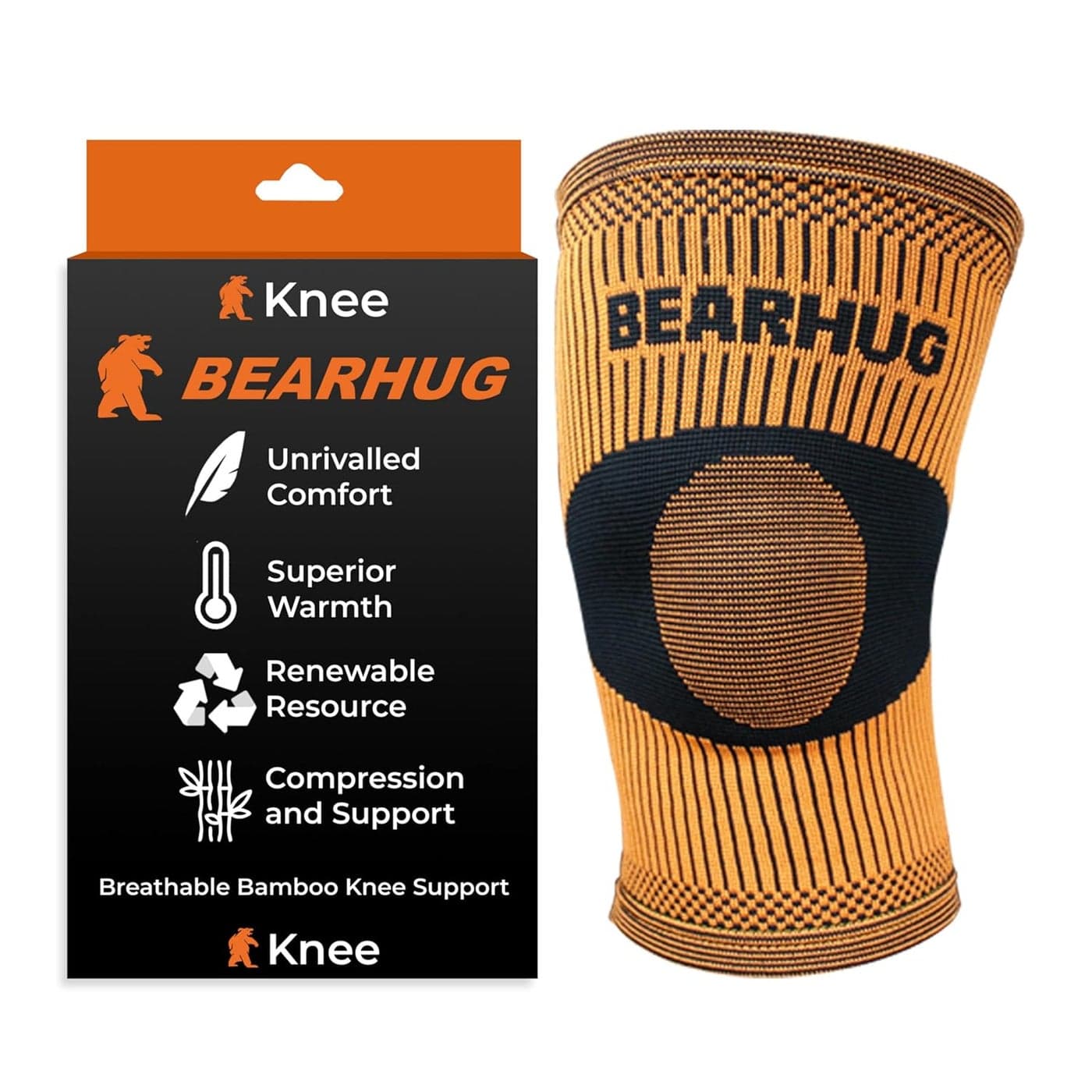 Bearhug Bamboo Knee Support For Women and Men Compression Sleeve Knee Brace for Running Walking Weight Lifting Skiing Knee Sleeves Braces to Aid Arthritis Pain Relief L