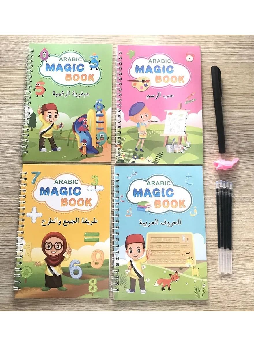 4pcs Reusable Groove Writing Book Arabic Alphabet Letters Writing Book Calligraphy Practice Toy for Kids New
