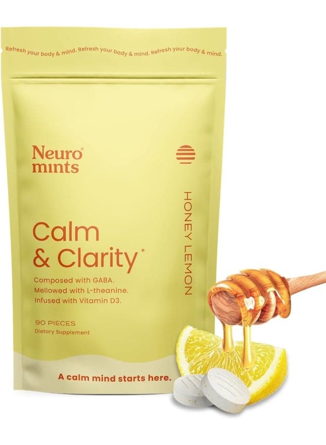 NeuroGum Calm & Clarity Mints (90 Pieces) - Sugar Free with L-theanine + GABA + Vitamin D3 - Nootropic Brain Supplements for Memory - Enhances Calm, Stress Relief for Men & Women - Honey Lemon