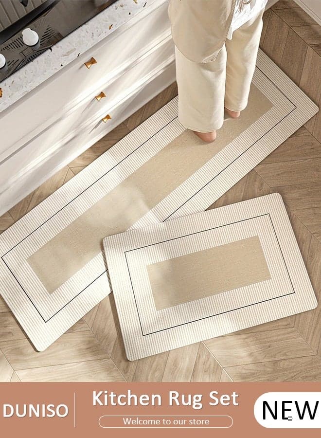 2pcs Premium Diatomite Kitchen Rug Sets, Non-Slip Fast Drying Super Absorbent Kitchen Bathroom Floor Mats, Modern Geometric Print Washable Mats for Sink, Laundry, Shower (17.7 x29.5Inch, 17.7x59Inch)