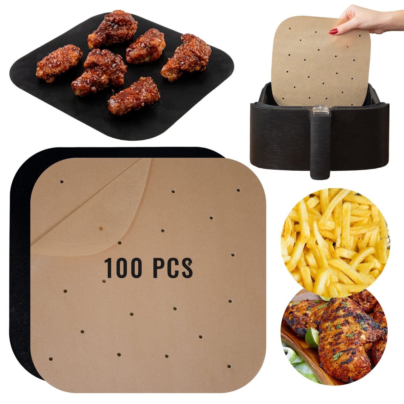 Air Fryer Liners Compatible with Bella Chefman Comfee Cosori Dash Nuwave Brio Philips and More Unbleached Air Fryer Parchment Paper Sheets PreCut 100pcs
