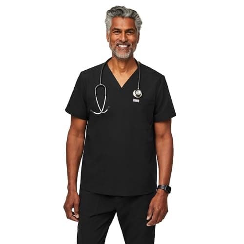 FIGS Chisec Three-Pocket Scrub Top for Men – Black, XS
