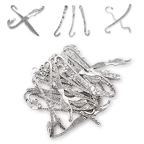 HOSTK 40pc Silver Metal Bookmark Hairpin Hook Carved Antique Vintage with Pendant Jewellery Making Mermaid Souvenirs Plain Embossed