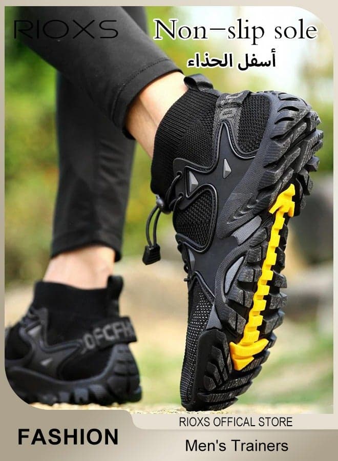 Men's Trainers, Fashion Men's Sports Shoes, Breathable Sock Sneakers Slip-On Walking Shoes, Lightweight Athletic Hiking Shoes for Men, Non-Slip Trekking Shoes, Outdoor Trail Running Shoes, Climbing Shoes for Male, Fitness Jogging Sock Sneakers, Mens Athlesiure Trainers Black Shoes