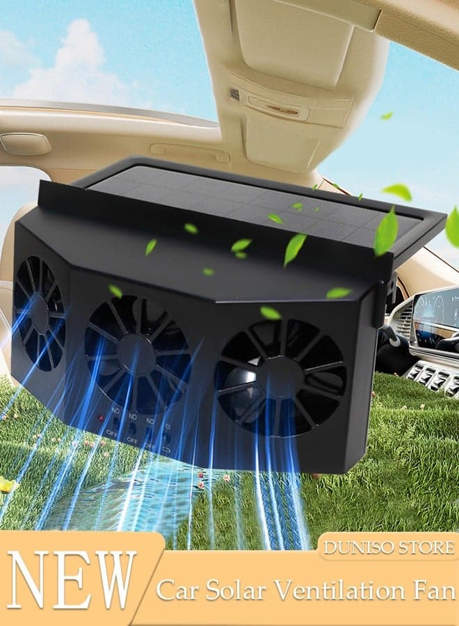 Solar Ventilation Fan for Car,Car Solar Powered Fan,Car Window Exhaust Fan With Three Air Outlet,Low Noise Good Heat Dissipation,Solar Car Radiators Fan for Most Models of Cars