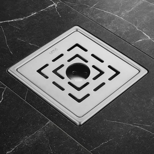 LIPKA Orange Exclusive Square Flat Cut Floor Drain with Hole | 5 x 5 Inches | 304-Grade Stainless Steel Floor Trap with Matte Finish | Drain Jali for Bathrooms with Cockroach Trap