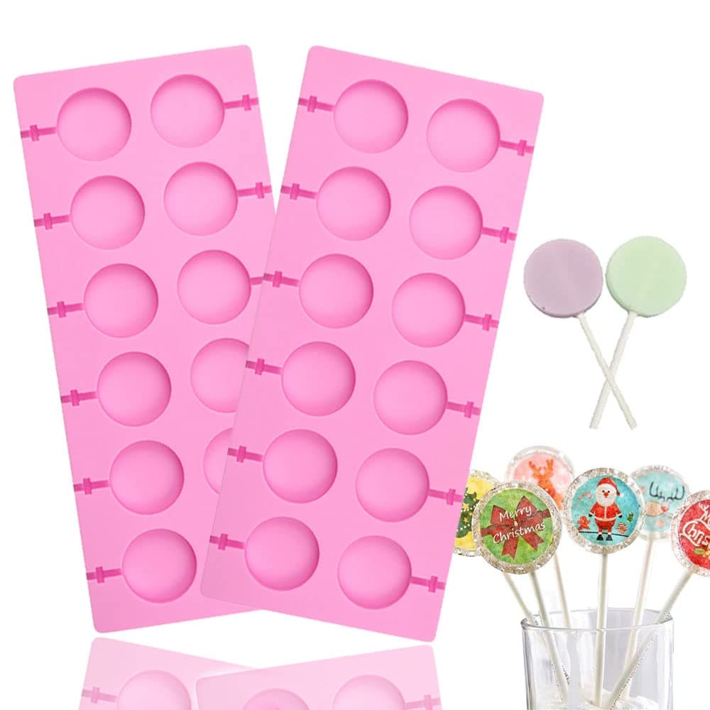 QUDUME Silicone Lollipop Molds2 Pack 12Capacity Round Chocolate Hard Candy Molds Nonstick Sucker Molds for Halloween Christmas Parties