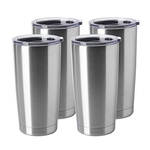 HASLE OUTFITTERS 20oz Stainless Steel Tumblers Bulk Insulated Travel Cup with Lid Double Wall Vacuum Coffee Mug for Cold Hot Drinks 4 Pack Silver