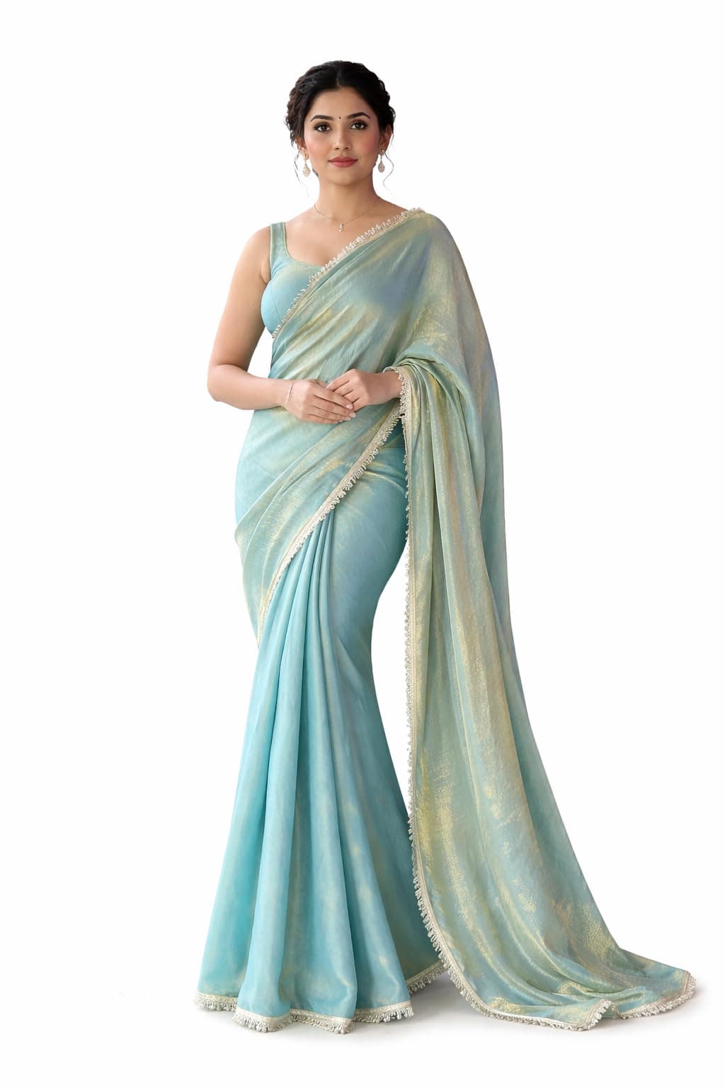 Yashika Women's Teal Saree |Gold Border | LightweightSaree |Traditional Ethnic Wear Piece-AZ-YS-OG1-AARINI TEAL