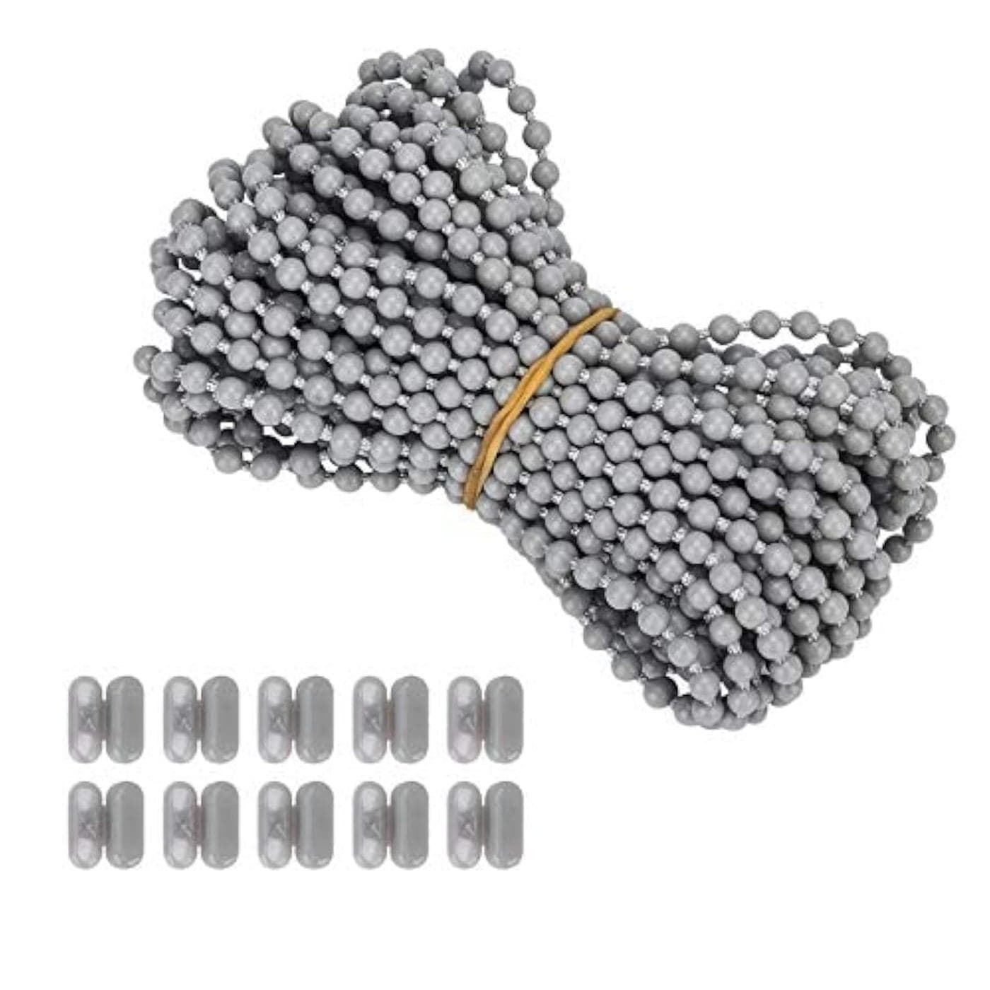 Luanxu10 Meters 1094 Yards Roller Blind Bead Chain Cord with 10 PCS of Connectors for Roman Venetian Honeycomb Vertical Shade Blind Cord for Roller Blind Replacement Parts Repair Fittings Gray
