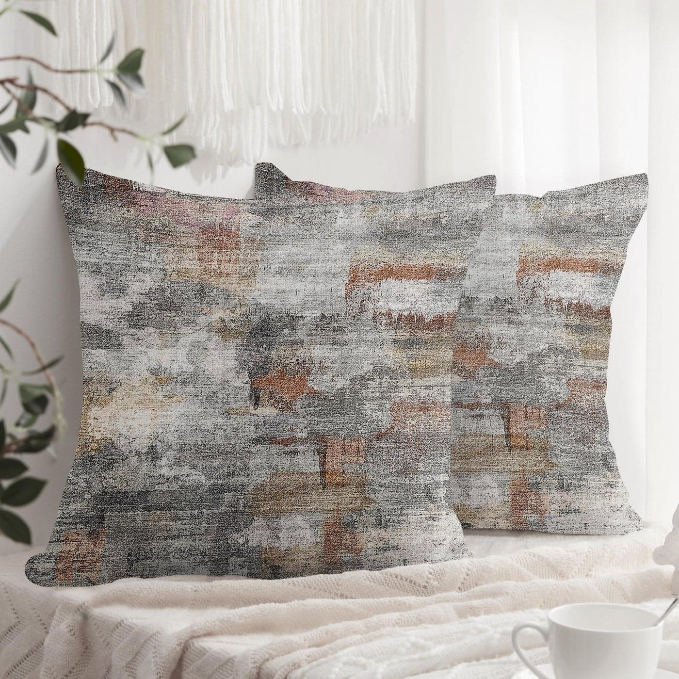 XPHZZL Pack of 2 GrayRust Cushion Covers 65cm x 65cm Decorative Square Throw Pillow Covers Home Abstract Style Decor Pillow Cases for Sofa Bedroom Dining Room and Farmhouse 26x26 Inch