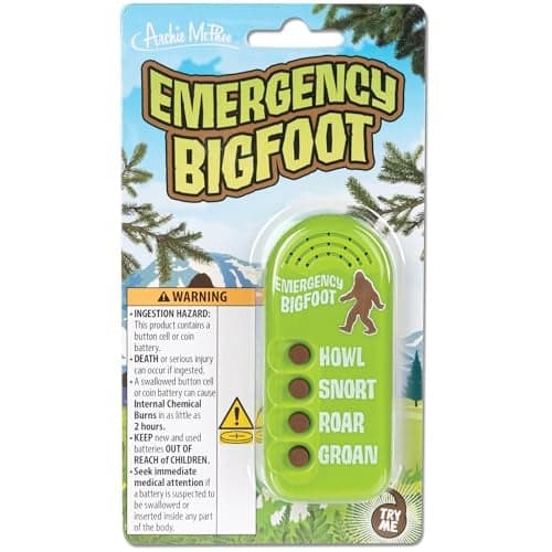 Archie McPhee Emergency Bigfoot Electronic Sound Maker 35 Handheld Device 4 Sasquatch Noises HowlSnortRoarGroan Camping Pranks Novelty Toy
