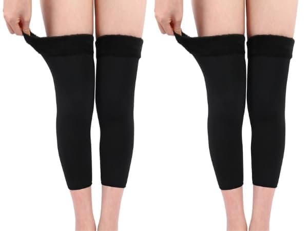 CLUZE Unisex Knee and Elbow Warmers for Winter | Thermal Fleece Lined Knee Pads & Elbow Sleeves | Soft Stretchable for Pain Relief, Comfort & Warmth | Black & Skin (Pack of 2) (BLACK, FREE SIZE)