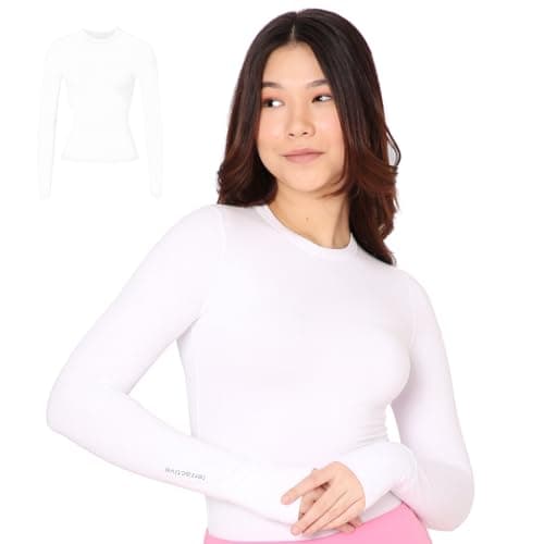 Terractive Women's Cuddle Tee Long Sleeve Shirt | TerraSoft Fabric | Lightweight Stretchy Casual Top with Thumbhole | Soft Breathable Pullover for Everyday Relaxed and Active Wear (White, L)