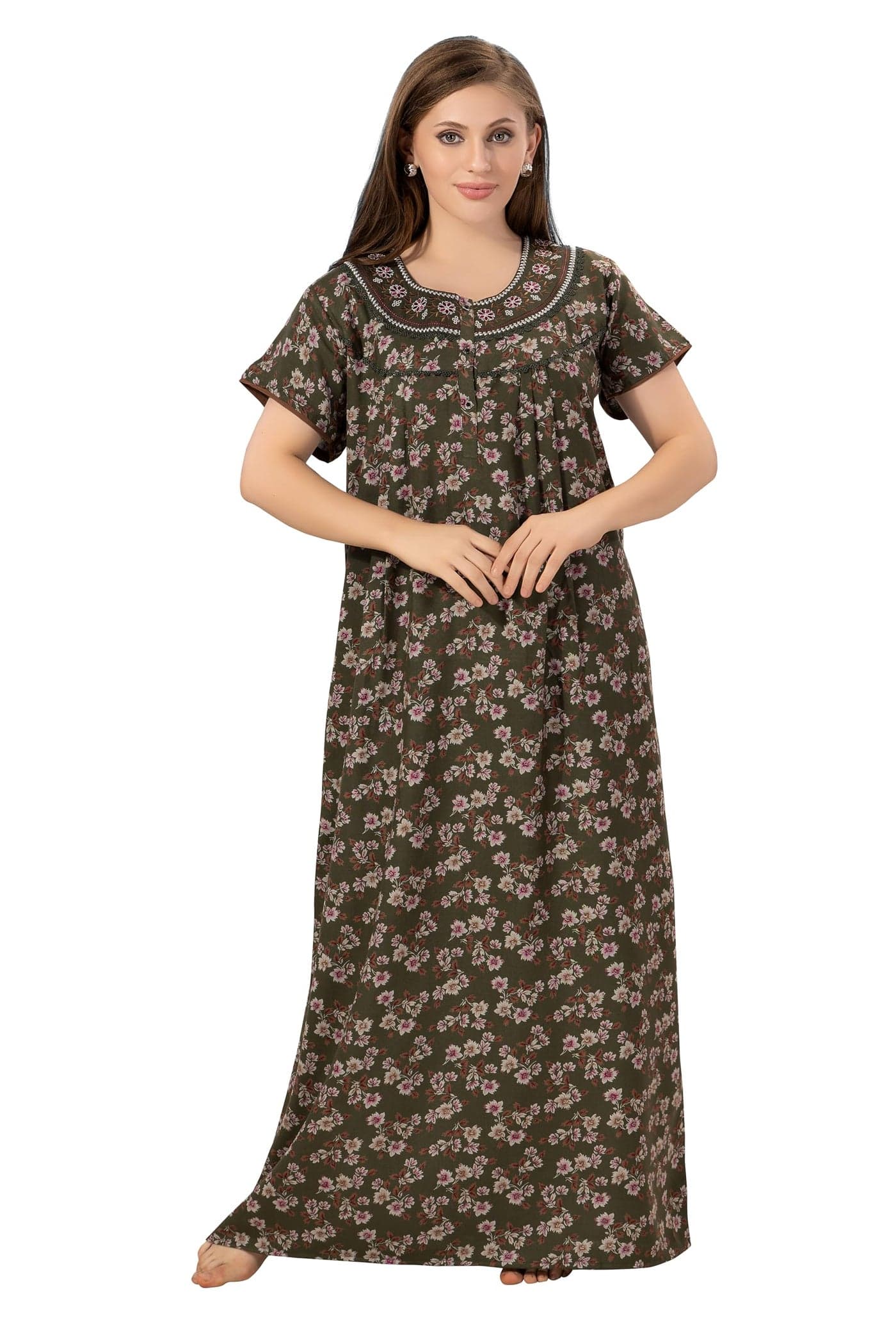 Soulemo Women's Alpine Blended Printed Nighty (S - Bust - 38 - Army Green) 1635TS
