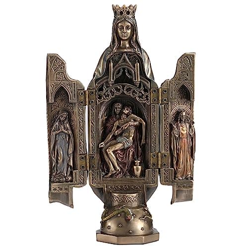 Veronese Design 8 18 Inch Lady of Grace with Polyptych Sculpture of Pieta Resin Statue Cold Cast Bronze Finish