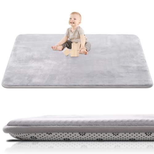 Thick Baby Play Mat for Floor 59 x 71 Playpen Large Tummy Time Foam Ultra Soft Support Plush Feel Nursery Rug Easy Care With NonSlip Cushioned for Infant Kids and Toddler Crawling Grey
