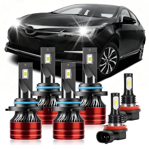 CHUANGYOU Light Bulbs Compatible for 2009-2013 Toyota Corolla 9005 High Beam 9006 Low Beam H11 Fog Lights Combo Pack 800% Brightness with Cooling Fan Plug N Play Pack of 6